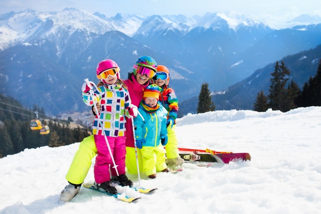 Kids skiing in the snow