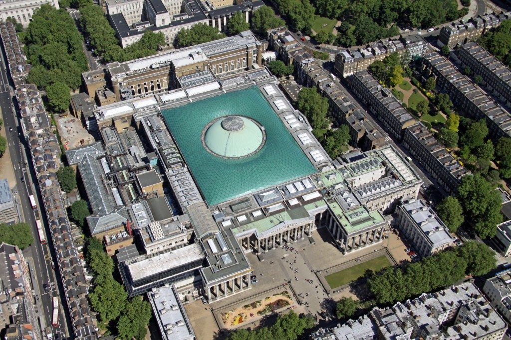 Aerial view of The British Museum in London, UK