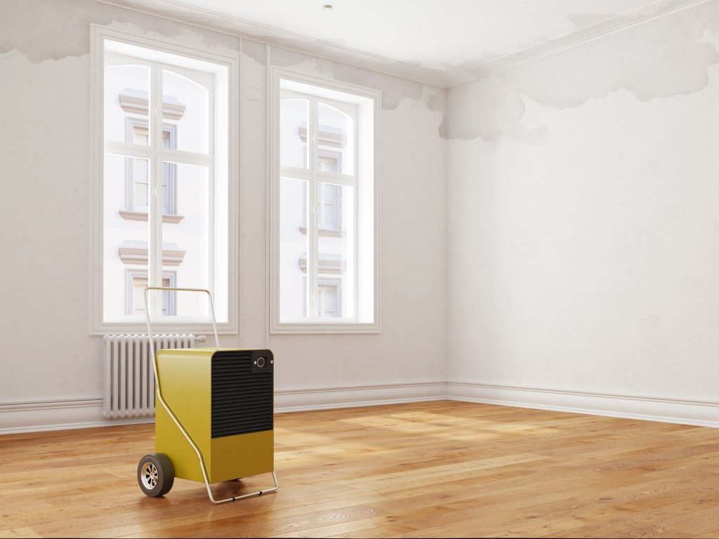 Professional dehumidifier after water damage standing in a room