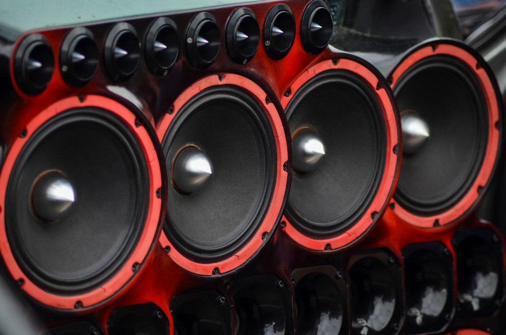 red and black speakers
