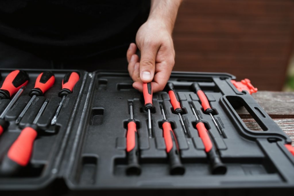 screwdrivers in a toolbox