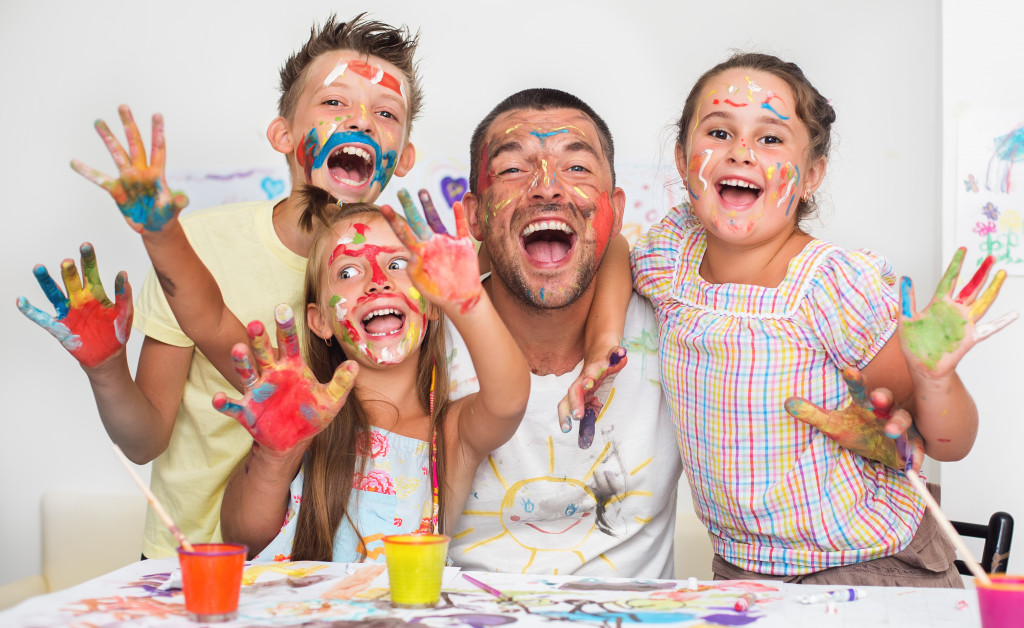 Family painting together