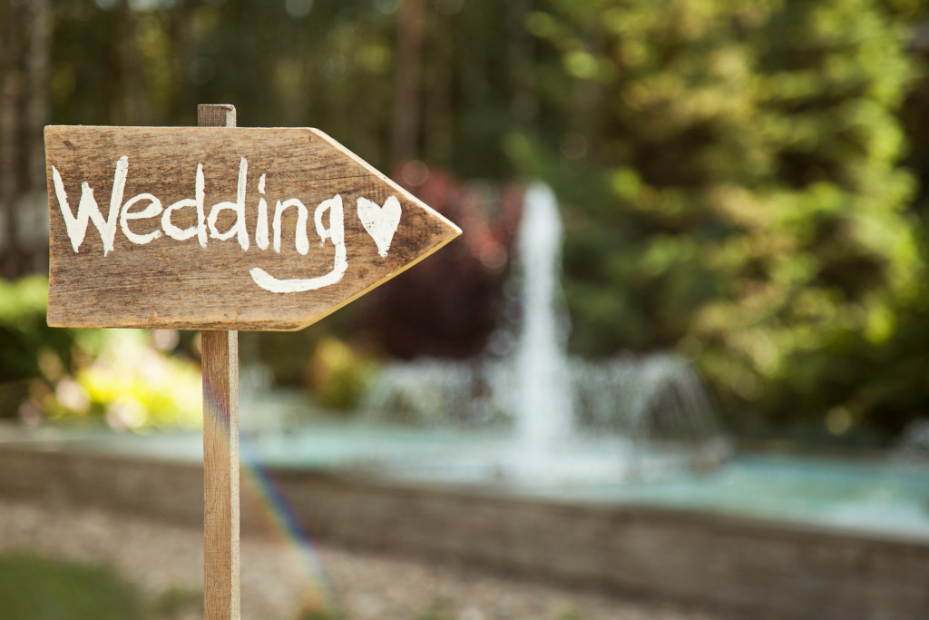 wedding sign inscription on wooden plaque