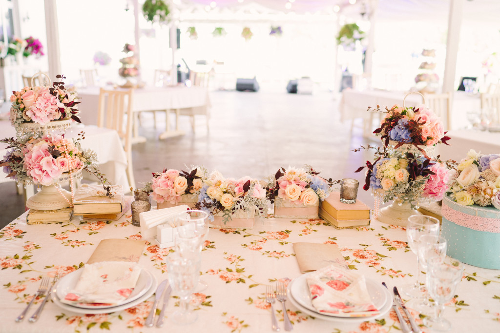 country wedding reception with floral theme