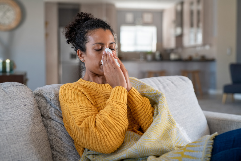 young woman with allergies
