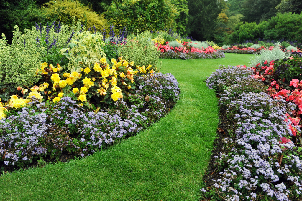 A garden with flowerbeds